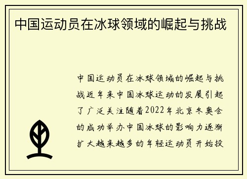 中国运动员在冰球领域的崛起与挑战